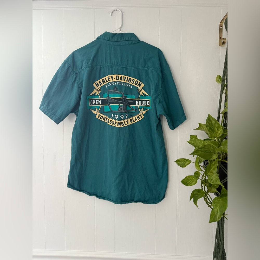 Vintage 90s Harley Davidson Motorcycles York PA Button Down Work Shirt Utility M